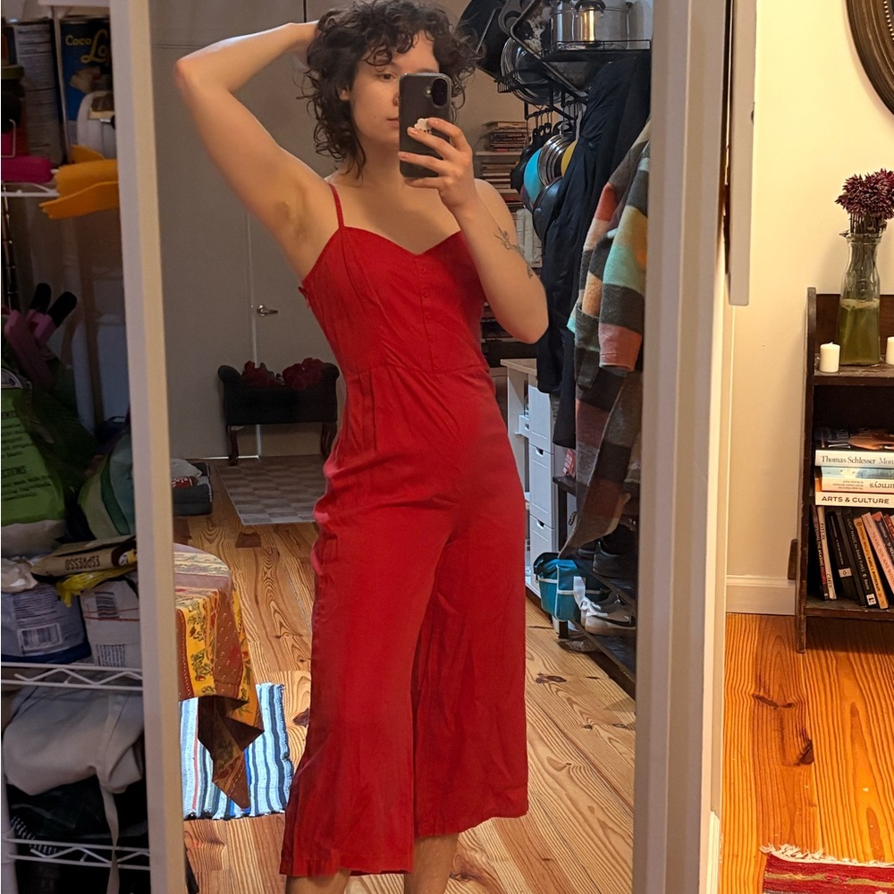 Red Sleeveless Wide-Leg Jumpsuit
